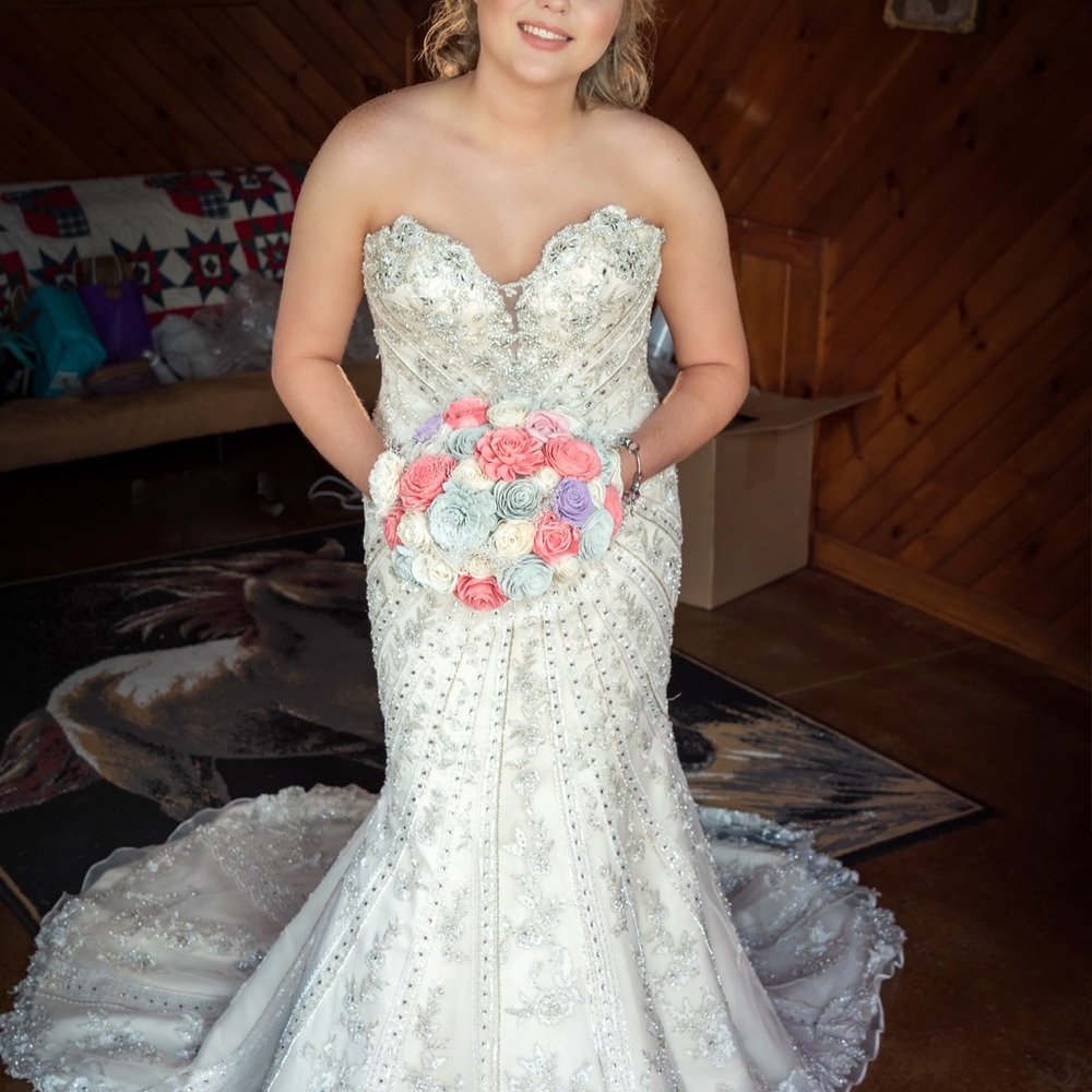 Martina Liana White and Silver Wedding Dress